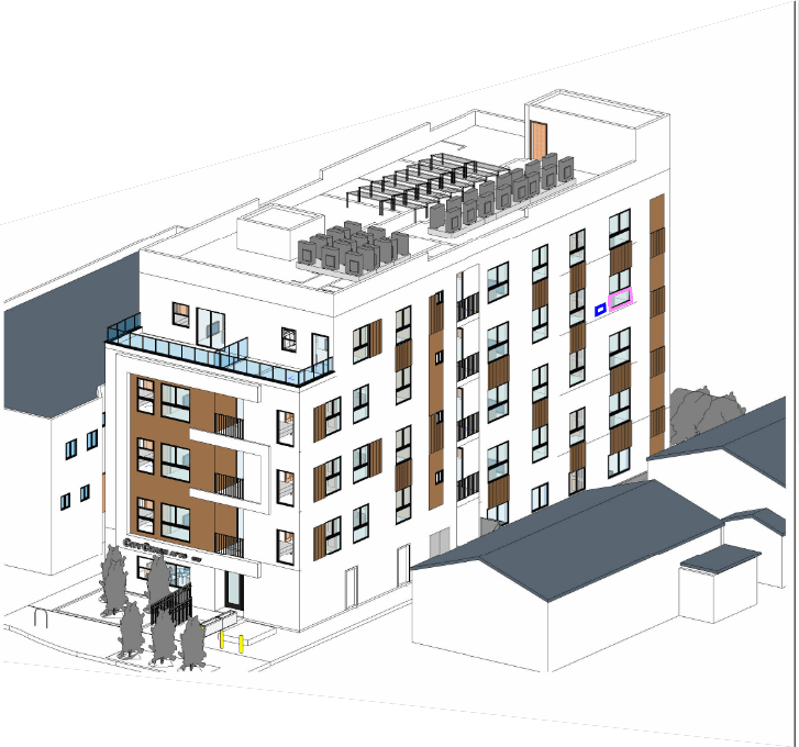 Rendering of the five-story, 32-unit multifamily building at 1517 Mariposa Avenue